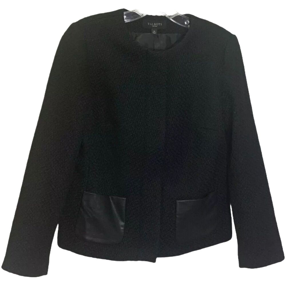 Talbots Women's Blazer Wool Blend Pockets Jacket Coat Black Career‎ Size 8P